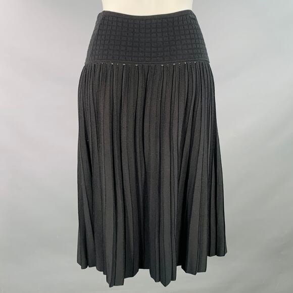CHANEL Vintage 2005 Size 6 Black Viscose Blend Pleated Elastic Waistband Skirt - Picture 5 of 8